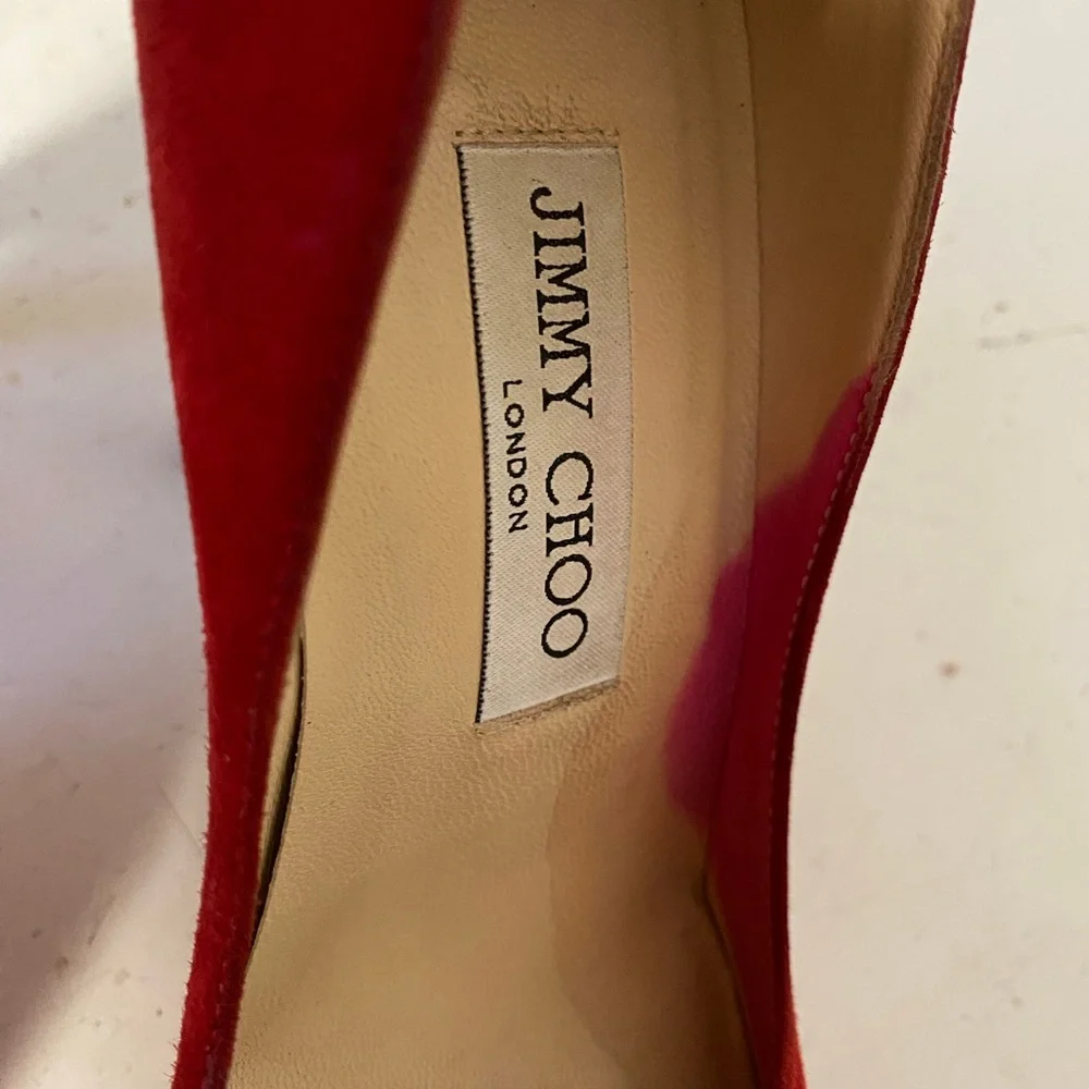 Jimmy Choo Red Pumps 👠, still have tons of life. Fair condition, Sz 36 1/2 - Picture 7 of 8